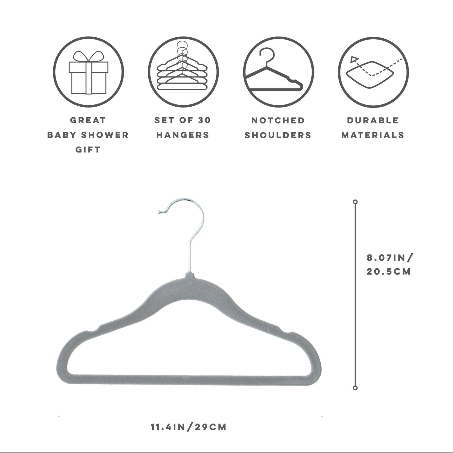 dark grey velvet non-slip hangers (30 per set) for children/baby