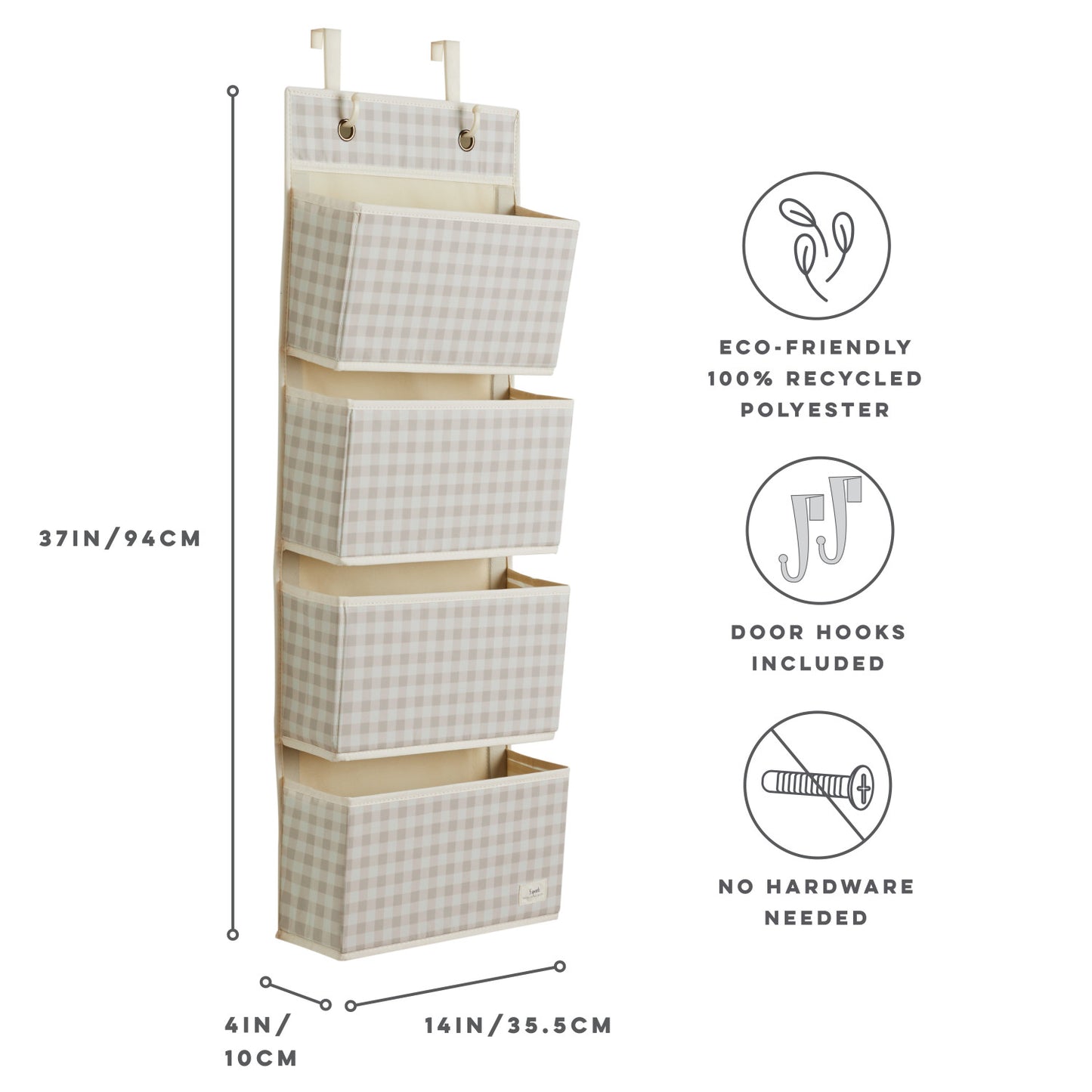 Gingham Beige Recycled Fabric Over the Door Organizer