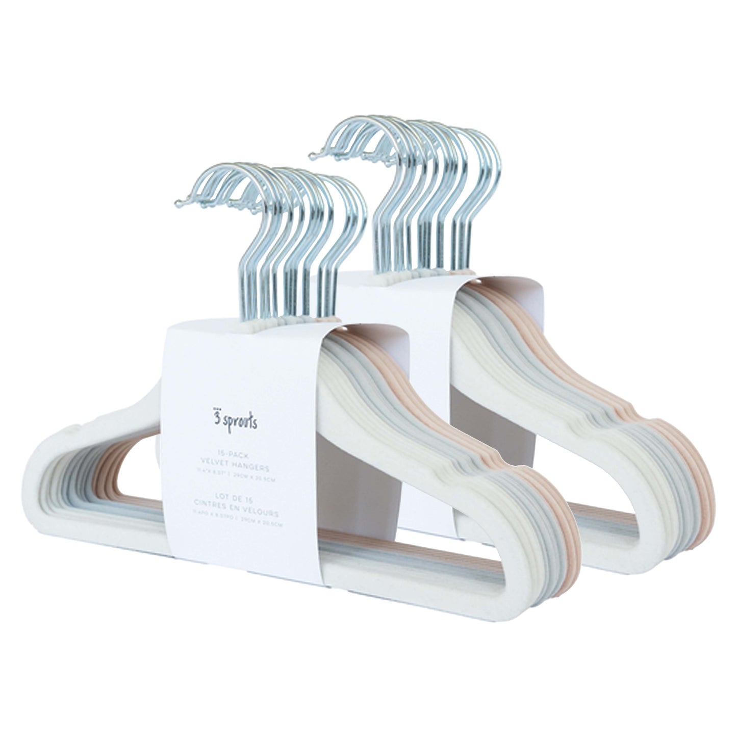 assorted velvet non-slip hangers (30 per set) - cream/grey/hazelnut