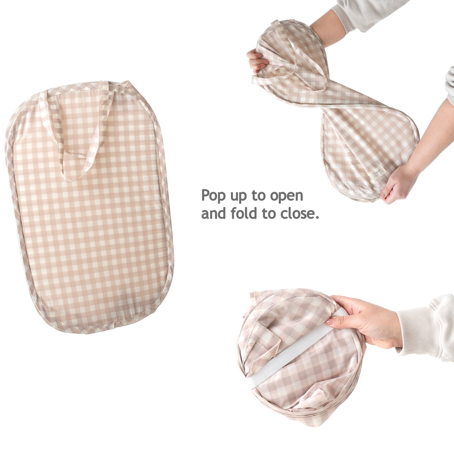 Gingham Beige Recycled Fabric Pop-Up Laundry Hamper