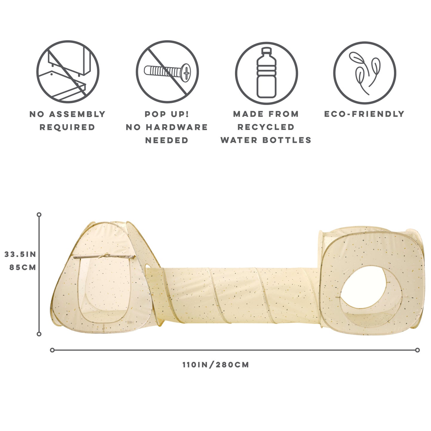 terrazzo beige recycled fabric 3-in-1 play tent & tunnel set