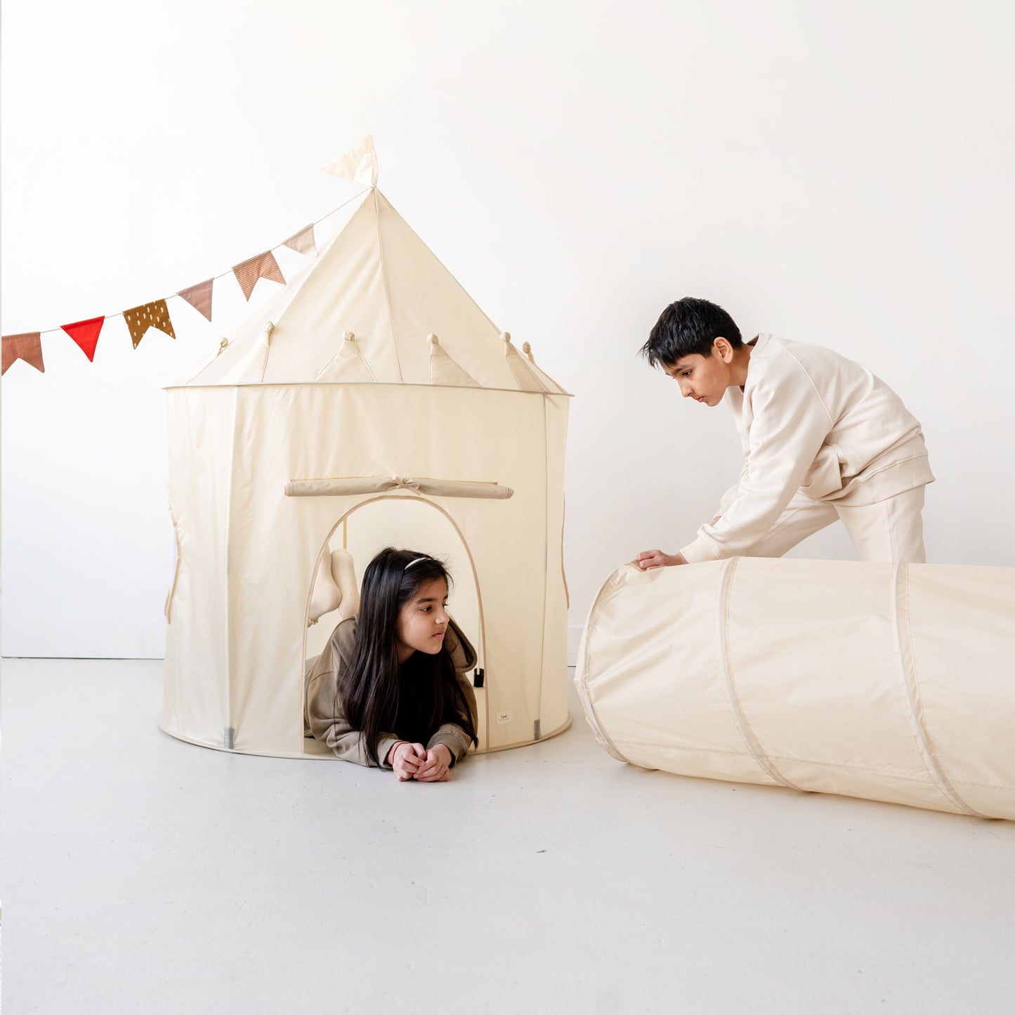 beige recycled fabric play tent