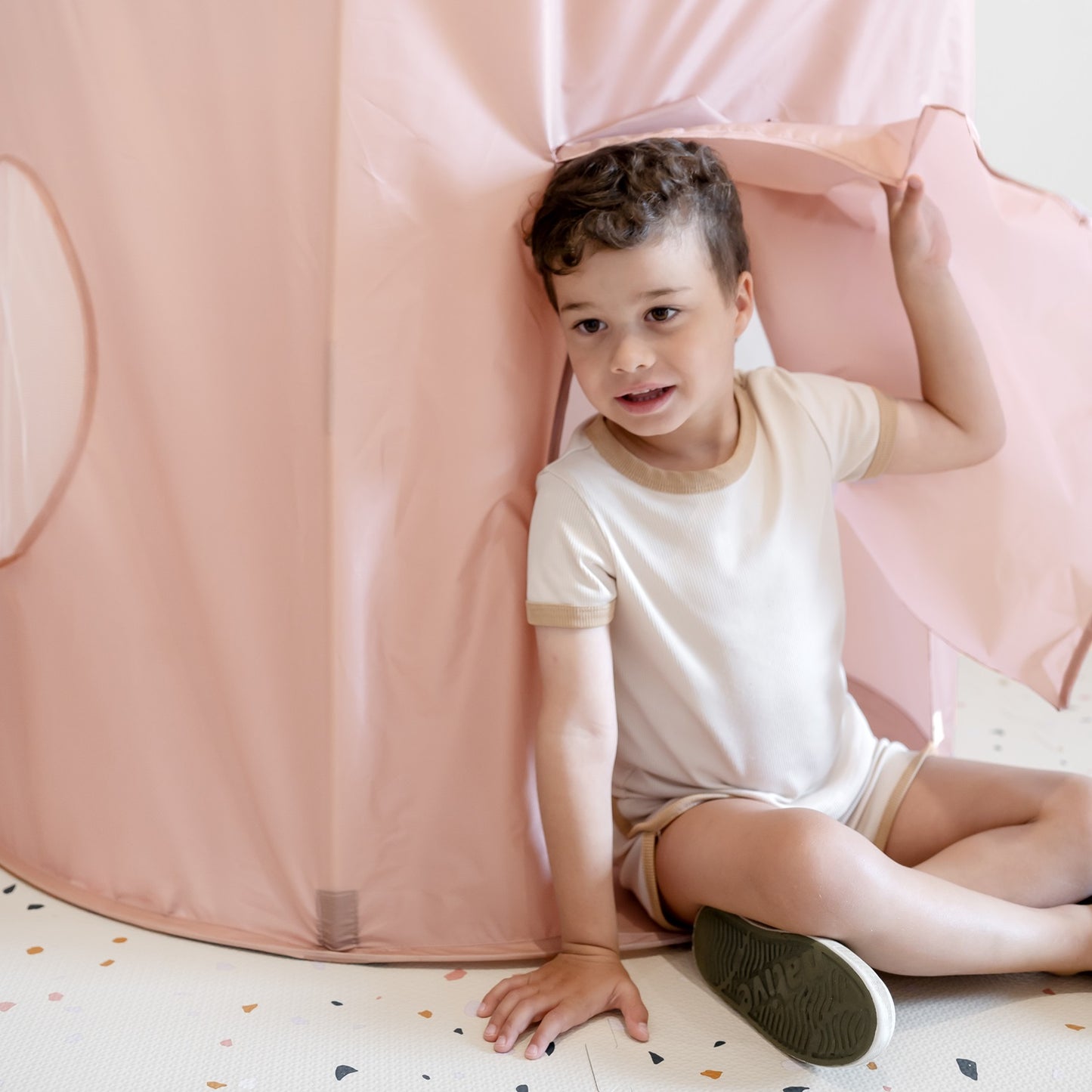 pink recycled fabric play tent