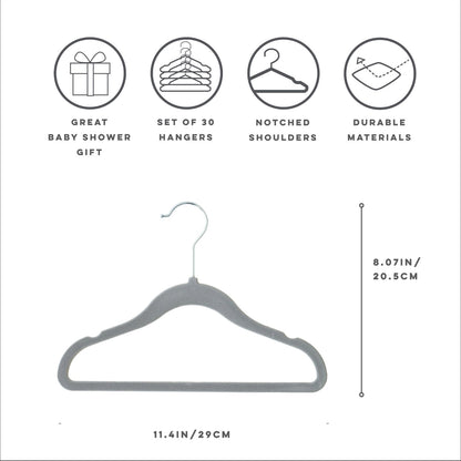 dark grey velvet non-slip hangers (30 per set) for children/baby