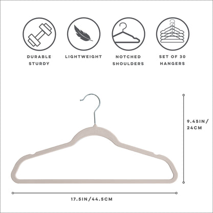 cream adult velvet non-slip hangers (30 per set)