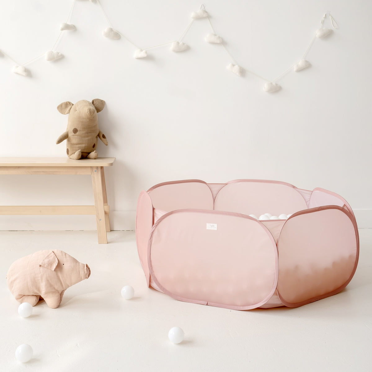 pink recycled fabric ball pit