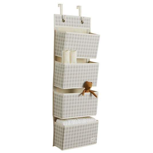 Gingham Beige Recycled Fabric Over the Door Organizer