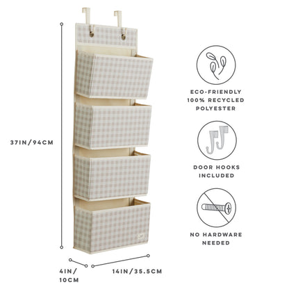 Gingham Beige Recycled Fabric Over the Door Organizer