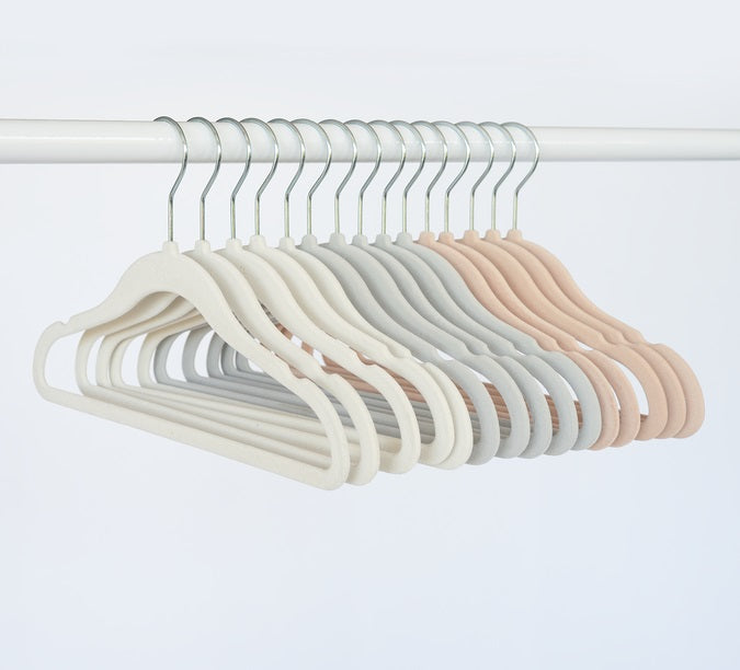 assorted velvet non-slip hangers (30 per set) - cream/grey/hazelnut