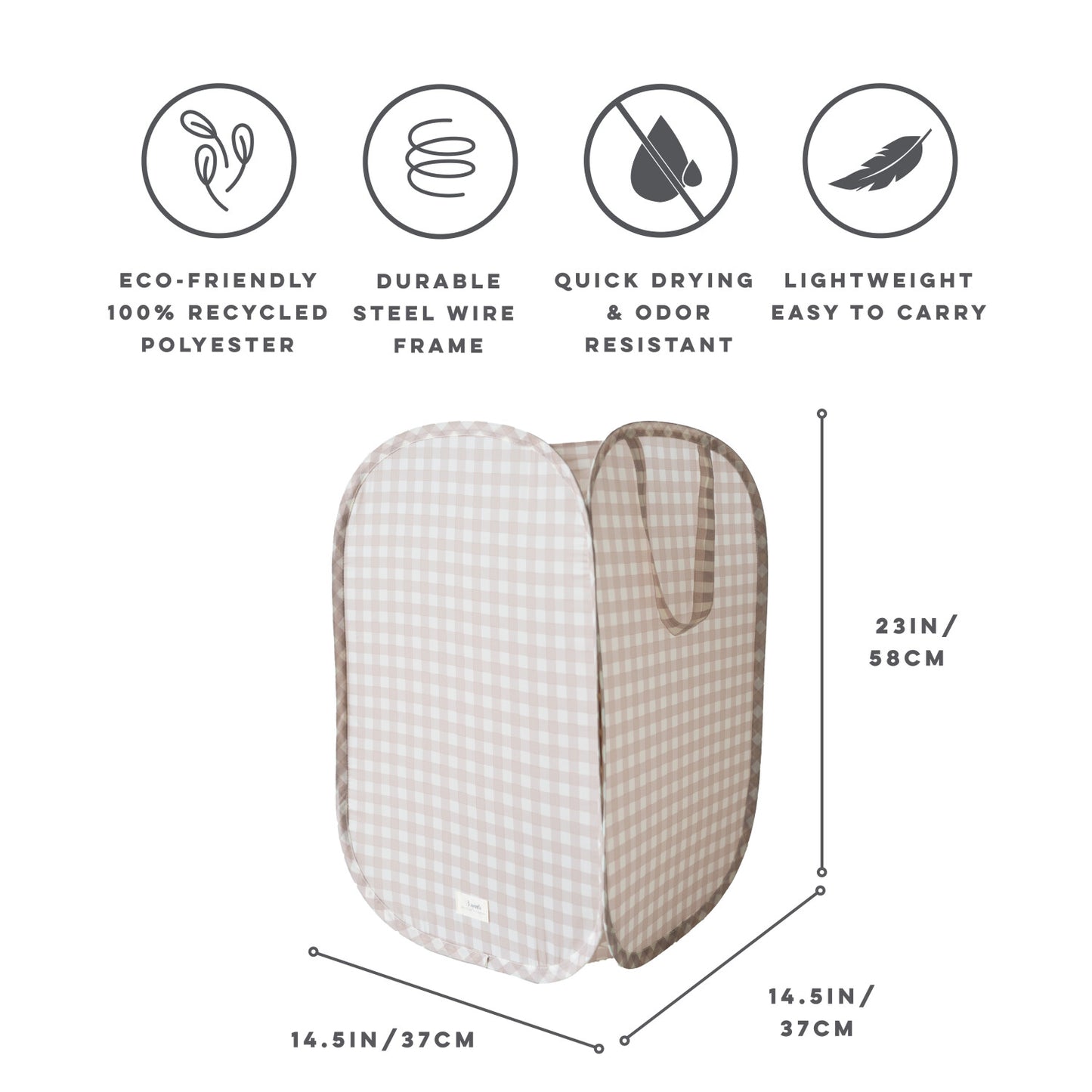 Gingham Beige Recycled Fabric Pop-Up Laundry Hamper