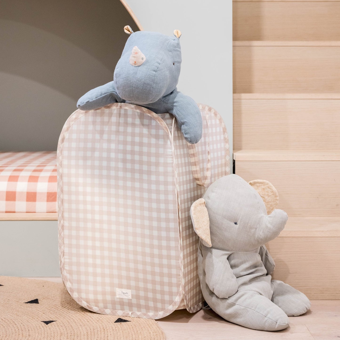Gingham Beige Recycled Fabric Pop-Up Laundry Hamper