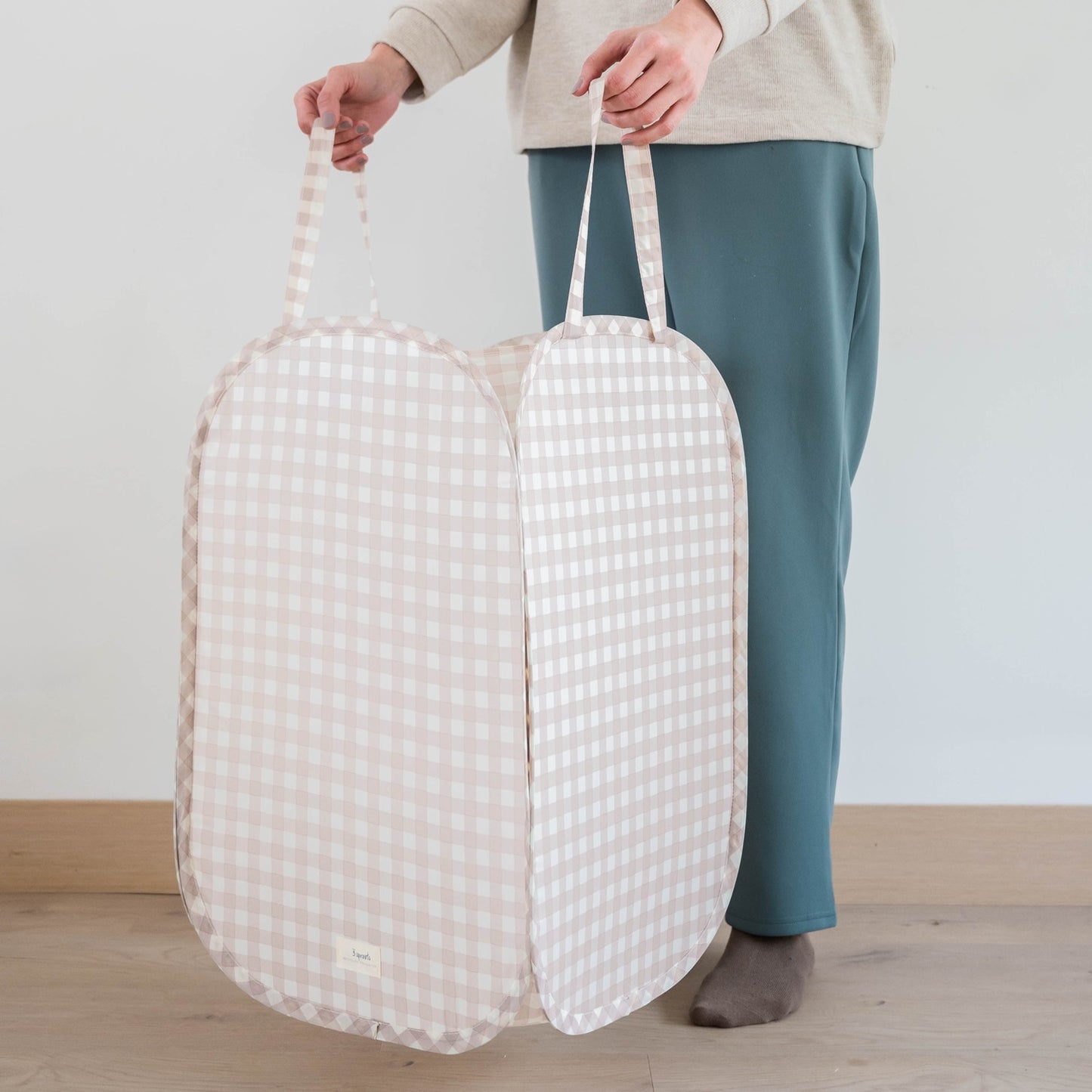 Gingham Beige Recycled Fabric Pop-Up Laundry Hamper
