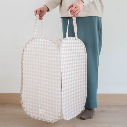 Gingham Beige Recycled Fabric Pop-Up Laundry Hamper
