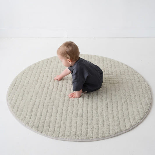 beige quilted teddy fleece round play mat