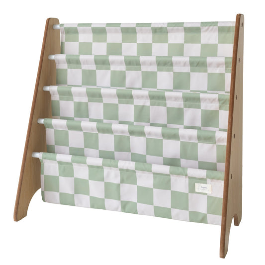 checkerboard green recycled fabric book rack