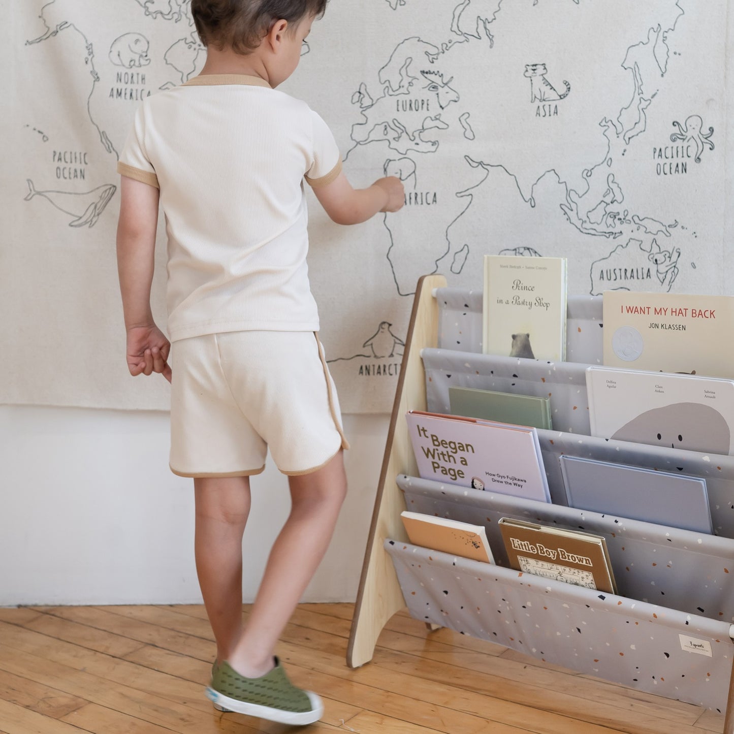 terrazzo light grey recycled fabric book rack