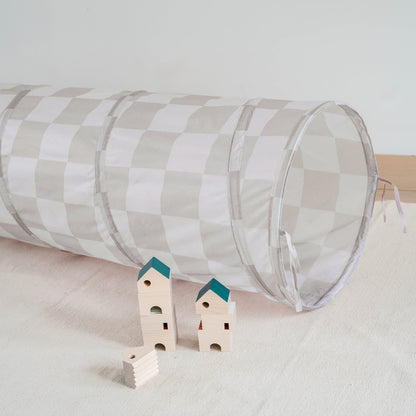 checkerboard beige recycled fabric play tunnel