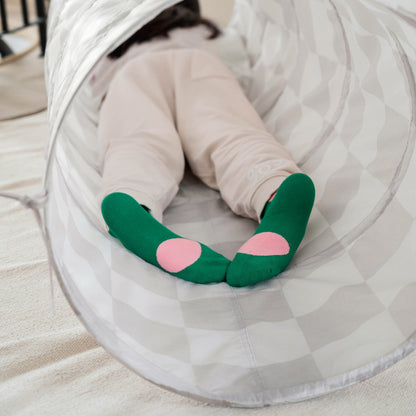 checkerboard beige recycled fabric play tunnel
