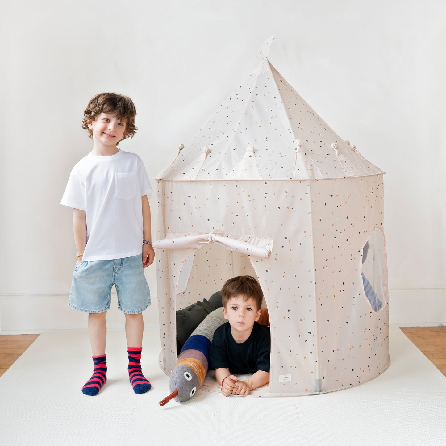 terrazzo beige recycled fabric play tent