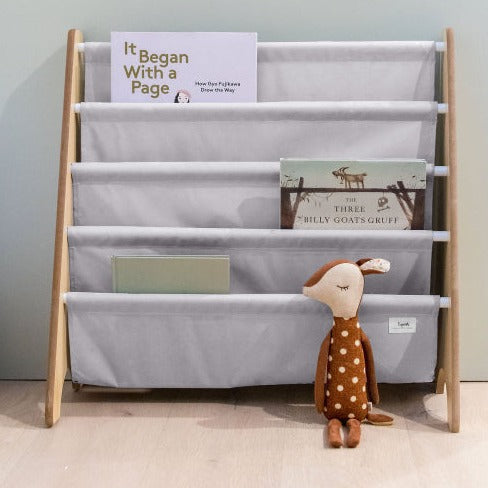 light grey recycled fabric book rack