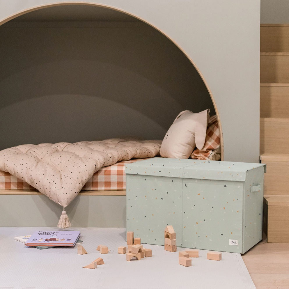 terrazzo green recycled fabric folding storage chest