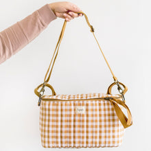 Load image into Gallery viewer, gingham mustard print quilted stroller organizer
